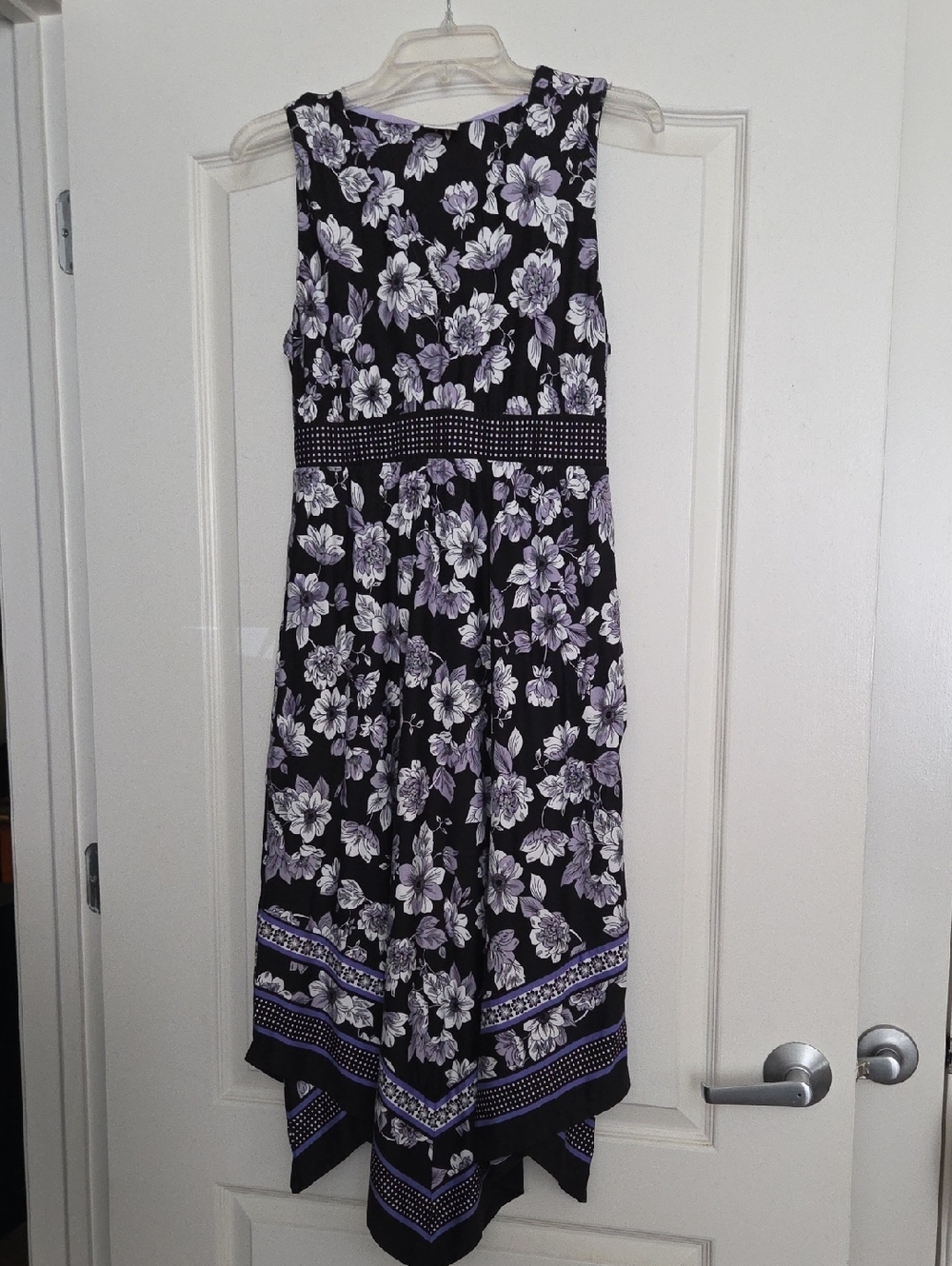 Soma Black Dress with Lavender Floral Handkerchief Hem